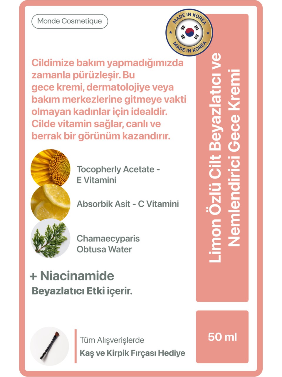Limon Özlü Cilt Beyazlatıcı ve Nemlendirici Gece Kremi